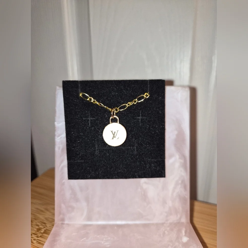 Louis Vuitton Repurposed Charm Necklace Gold Plated LV Zipper Pull